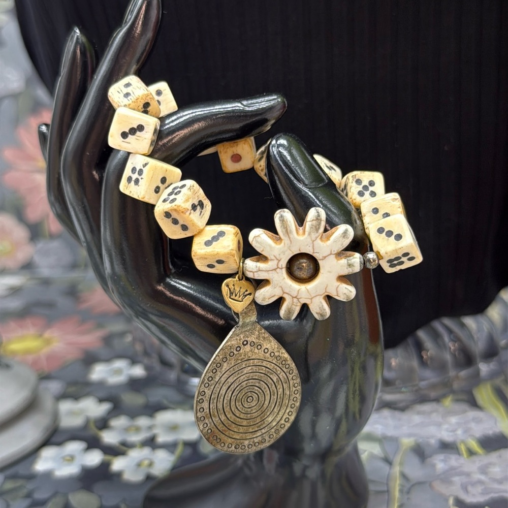 ⭐️Adorned Crown Jewelry assemblage stretch beaded bone dice bracelet